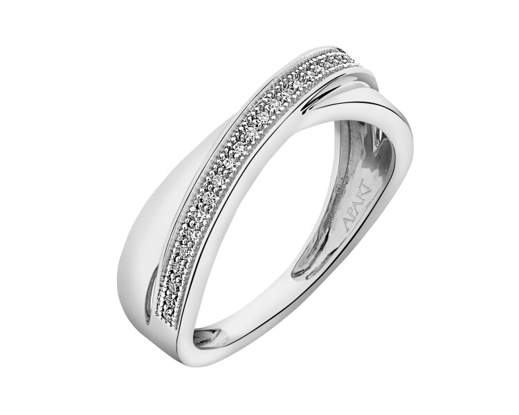 14 K Rhodium-Plated White Gold Ring with Diamonds - 0,07 ct - fineness 14 K