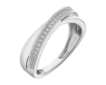 14 K Rhodium-Plated White Gold Ring with Diamonds - 0,07 ct - fineness 14 K