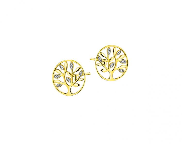14K Rhodium-Plated Yellow Gold Earrings with Diamonds 0,01 ct - fineness 14 K