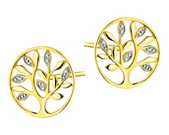 Náušnice ze žlutého zlata s diamanty - stromy 0,01 ct - ryzost 585