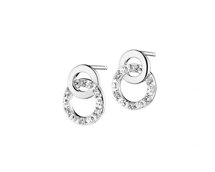 585 Rhodium-Plated White Gold Earrings with Diamonds 0,04 ct - fineness 14 K