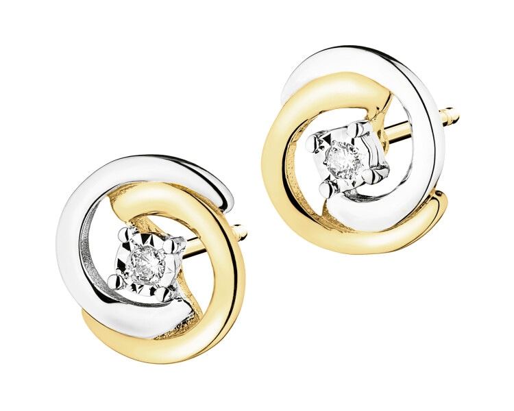 Kolczyki z żółtego i białego złota z brylantami - 0,02 ct - próba 585