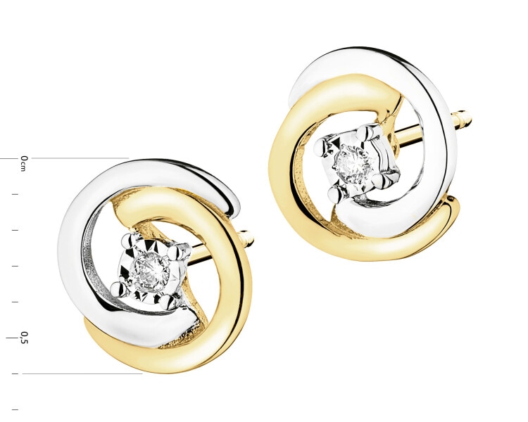 Kolczyki z żółtego i białego złota z brylantami - 0,02 ct - próba 585