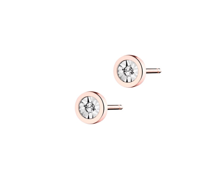 Kolczyki z różowego i białego złota z diamentami - 0,02 ct - próba 585