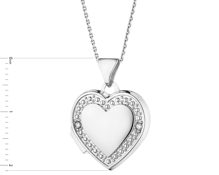 Zawieszka z białego złota z diamentami - puzderko - serce - 0,01 ct - próba 585