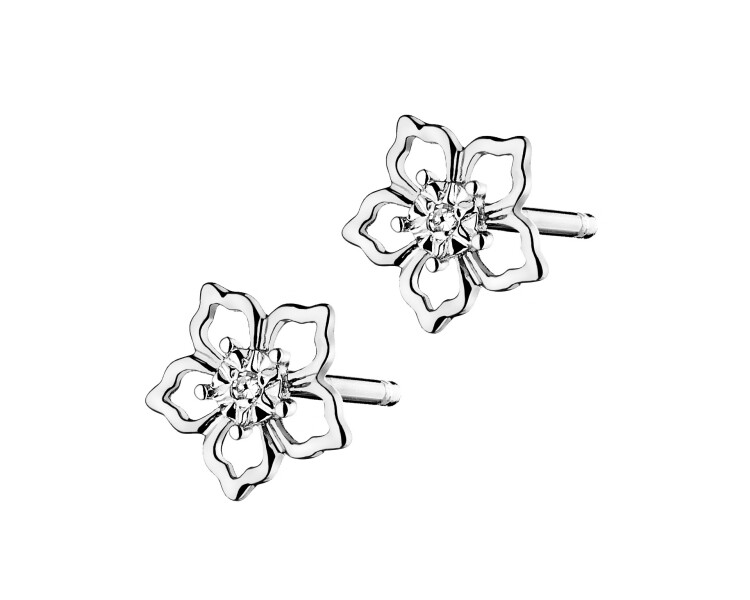 Náušnice z bílého zlata s diamanty - květy - 0,006 ct - ryzost 585