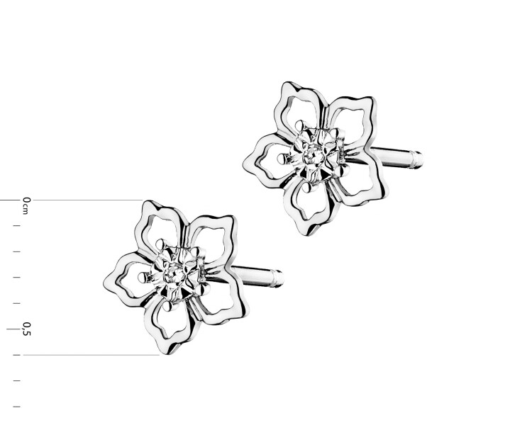 Náušnice z bílého zlata s diamanty - květy - 0,006 ct - ryzost 585