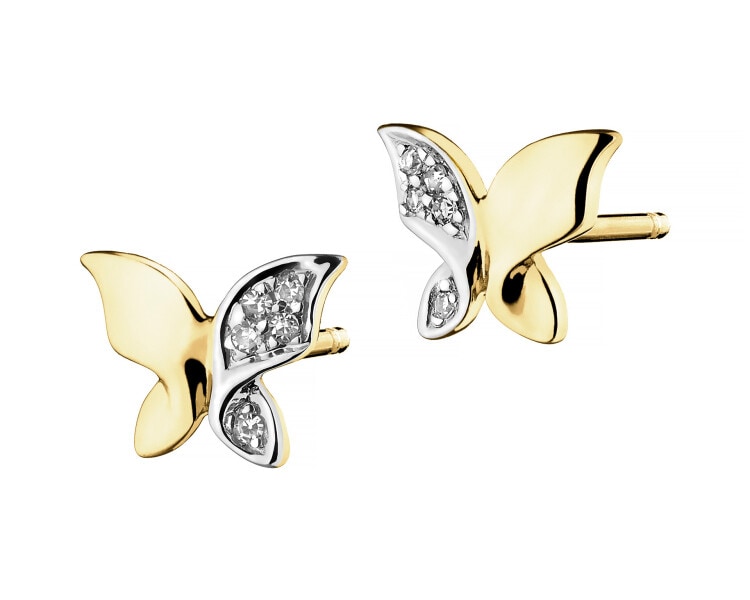 Náušnice ze žlutého zlata s diamanty - motýli - 0,02 ct - ryzost 585