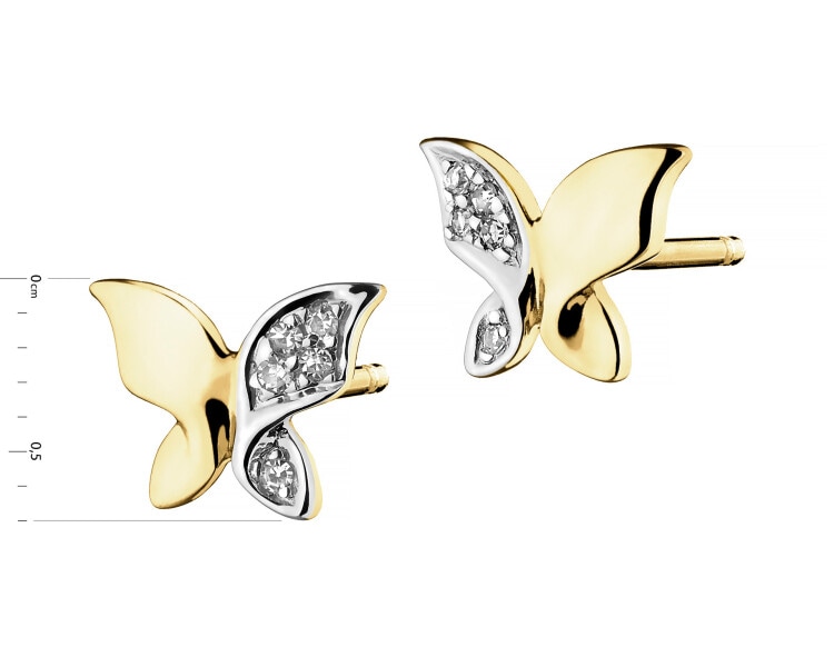 Náušnice ze žlutého zlata s diamanty - motýli - 0,02 ct - ryzost 585
