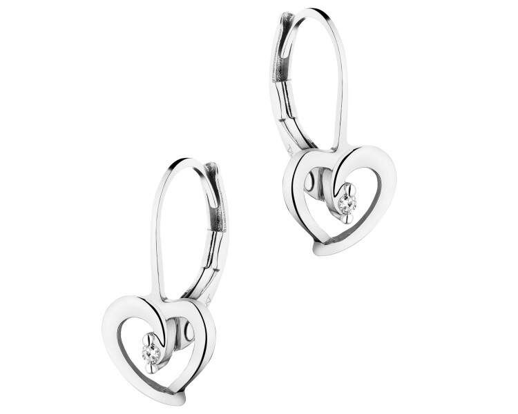 Náušnice z bílého zlata s diamanty - srdce - 0,01 ct - ryzost 585