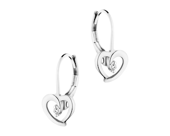 Náušnice z bílého zlata s diamanty - srdce - 0,01 ct - ryzost 585