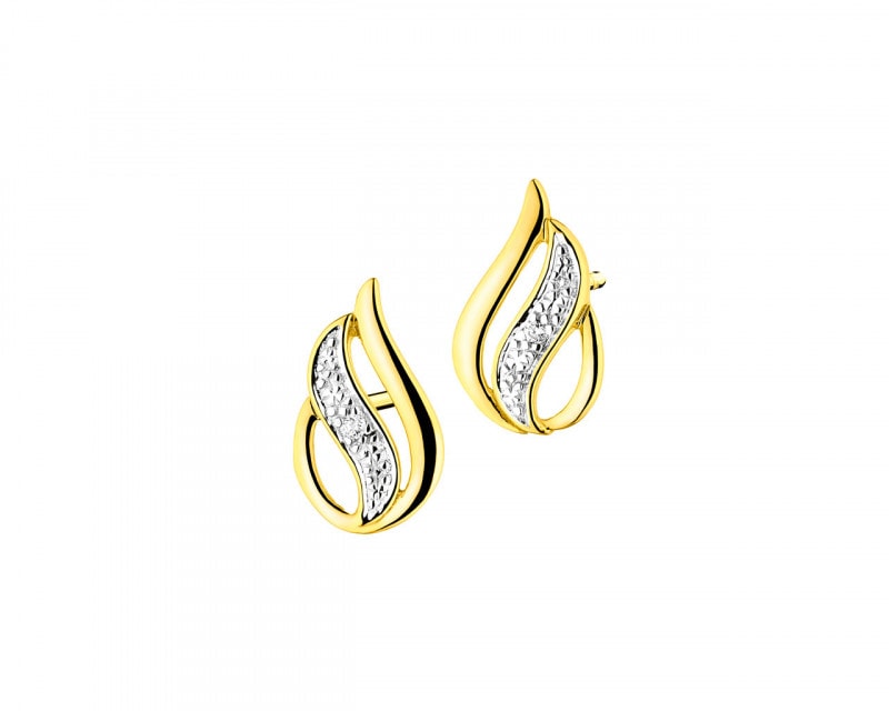 14 K Rhodium-Plated Yellow Gold Earrings with Diamonds 0,01 ct - fineness 14 K