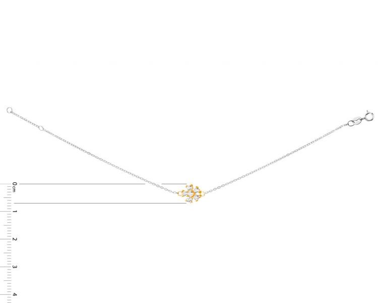 Złota bransoletka z cyrkoniami, ankier - kwiat