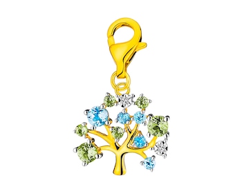 Zawieszka charms z żółltego złota z diamentem, peridotami i topazami - drzewko 0,006 ct - próba 375