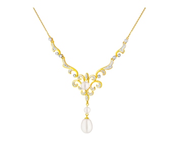 Zlatý náhrdelník s brilianty a perlami - ryzost 585