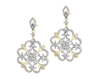 14 K Rhodium-Plated Yellow Gold Dangling Earring with Diamonds - 0,33 ct - fineness 14 K