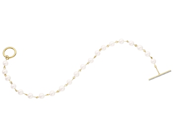 Yellow gold bracelet with diamond and pearls - circle - fineness 14 K