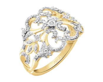 14 K Rhodium-Plated Yellow Gold Ring with Diamonds - 0,20 ct - fineness 14 K