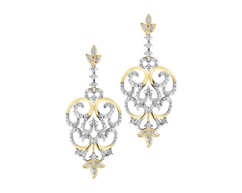 14 K Rhodium-Plated Yellow Gold Dangling Earring with Diamonds - 0,30 ct - fineness 14 K