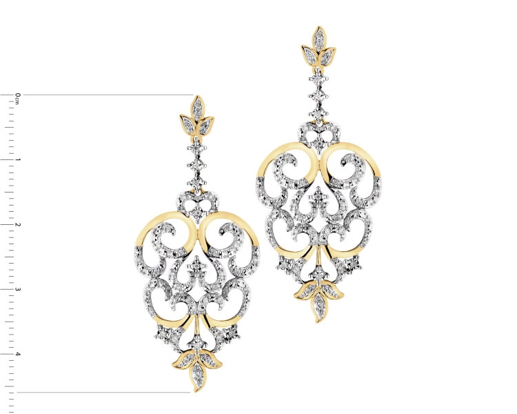 14 K Rhodium-Plated Yellow Gold Dangling Earring with Diamonds - 0,30 ct - fineness 14 K