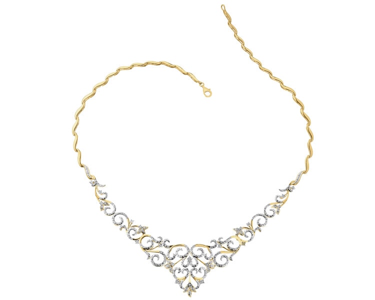 14 K Rhodium-Plated Yellow Gold Collar Necklace with Diamonds - 0,75 ct - fineness 14 K