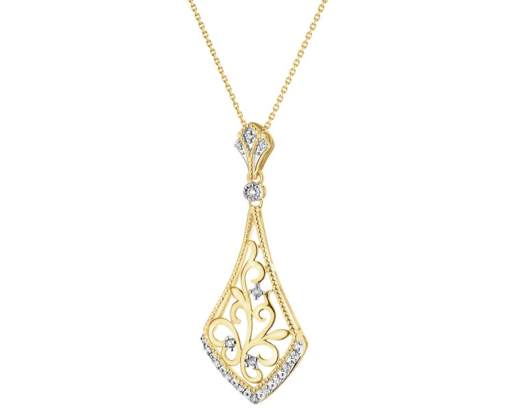 Zawieszka z żółtego złota z diamentami - 0,08 ct - próba 585