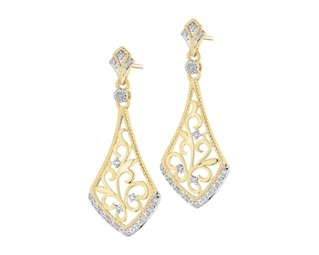 14 K Rhodium-Plated Yellow Gold Dangling Earring with Diamonds - 0,10 ct - fineness 14 K