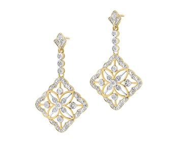 14 K Rhodium-Plated Yellow Gold Dangling Earring with Diamonds - 0,16 ct - fineness 14 K