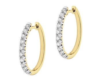 14 K Rhodium-Plated Yellow Gold Hoop Earring with Diamonds - 0,75 ct - fineness 14 K