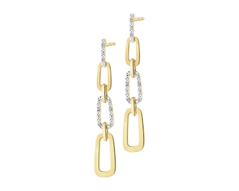 14 K Rhodium-Plated Yellow Gold Dangling Earring with Diamonds - 0,04 ct - fineness 14 K