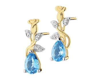 9 K Rhodium-Plated Yellow Gold Earrings  - fineness 9 K