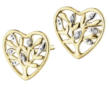 9 K Rhodium-Plated Yellow Gold Earrings with Diamonds - 0,01 ct - fineness 9 K