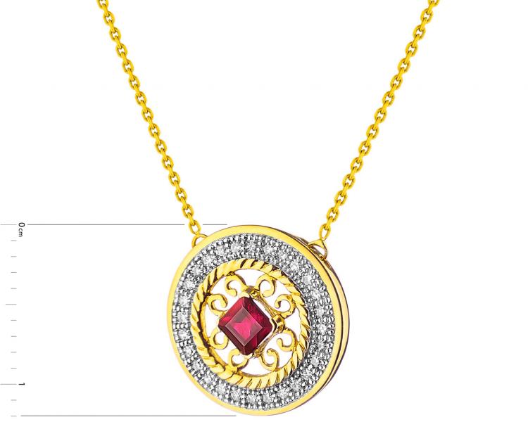 Zlatý náhrdelník s diamanty a rubínem - rozeta - ryzost 585
