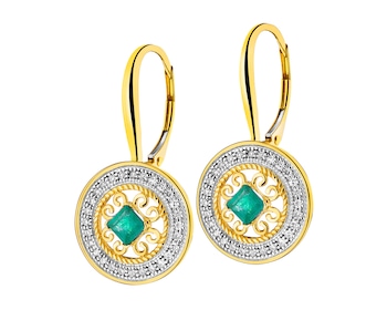 Zlaté náušnice s diamanty a smaragdy - rozety - ryzost 585