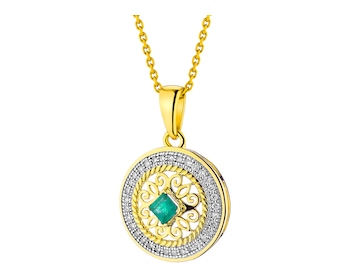 Zlatý přívěsek s diamanty a smaragdem - rozeta - ryzost 585