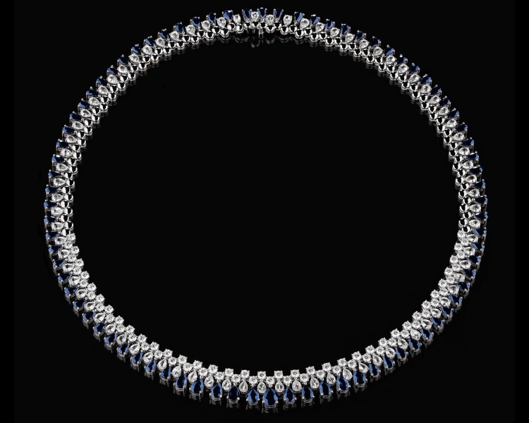 14 K Rhodium-Plated White Gold Collar Necklace  - fineness 14 K