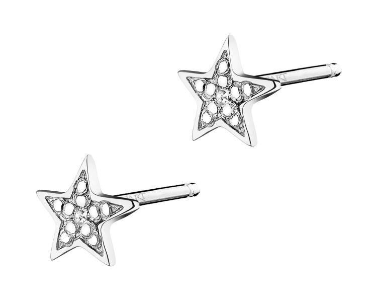 Kolczyki z białego złota z diamentami - gwiazdy - 0,006 ct - próba 585