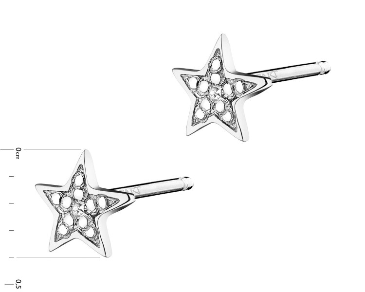 Kolczyki z białego złota z diamentami - gwiazdy - 0,006 ct - próba 585