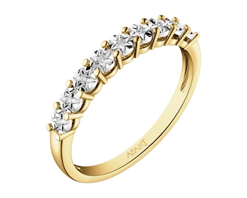 9 K Rhodium-Plated Yellow Gold Band Ring with Diamonds - 0,03 ct - fineness 9 K