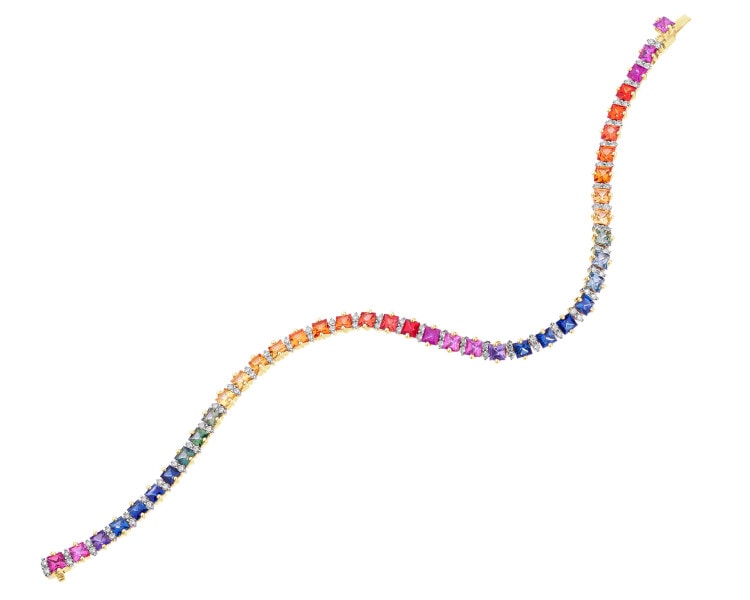 14 K Rhodium-Plated Yellow Gold Bracelet with Diamonds - fineness 14 K