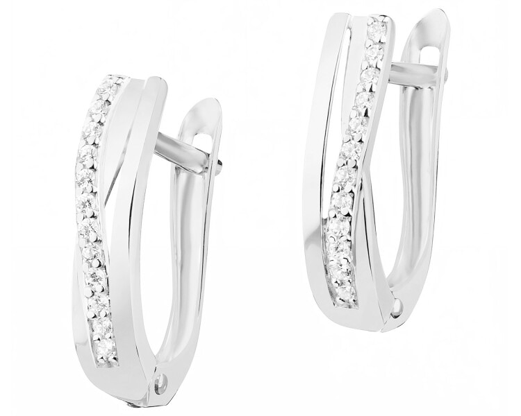 14 K Rhodium-Plated White Gold Earrings with Cubic Zirconia