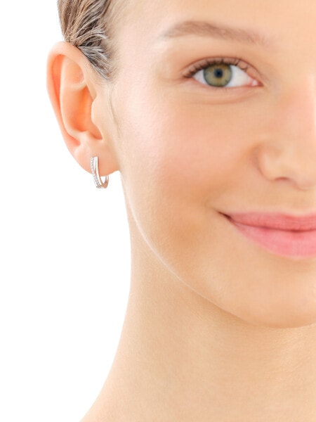 14 K Rhodium-Plated White Gold Earrings with Cubic Zirconia