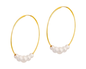 Zlaté náušnice s perlami - kroužky, 31 mm