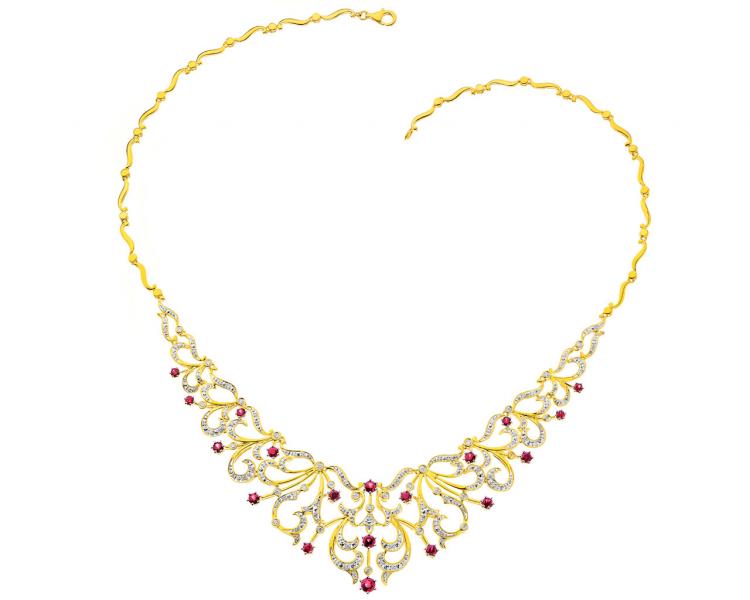 Zlatý náhrdelník s brilianty a rubíny - ryzost 585