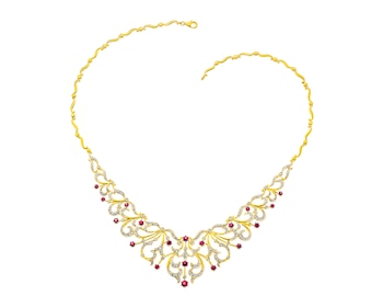 Zlatý náhrdelník s brilianty a rubíny 0,75 ct - ryzost 585
