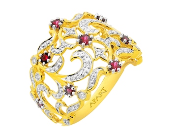 Zlatý prsten s brilianty a rubíny 0,16 ct - ryzost 585