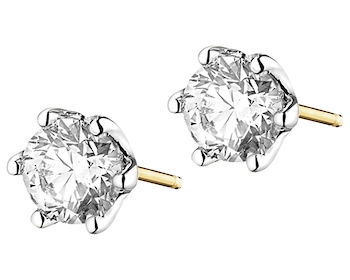 14 K Rhodium-Plated Yellow Gold Earrings with Diamonds - 1,00 ct - fineness 14 K