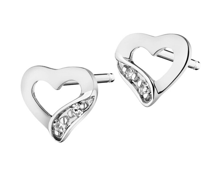 Náušnice z bílého zlata s diamanty - srdce - 0,008 ct - ryzost 585