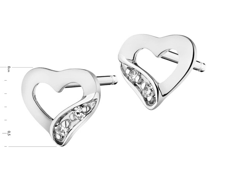 Náušnice z bílého zlata s diamanty - srdce - 0,008 ct - ryzost 585