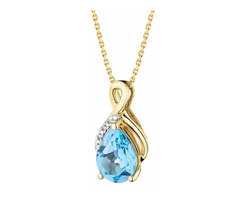 Yellow Gold Pendant with Diamond & Topaz - fineness 14 K